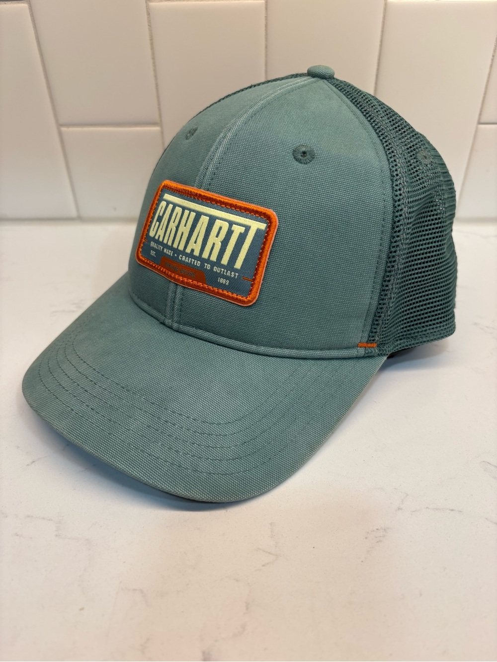 Carhartt Mens Trucker Hat Mesh Back Snapback Cap Green Patch Built To Last